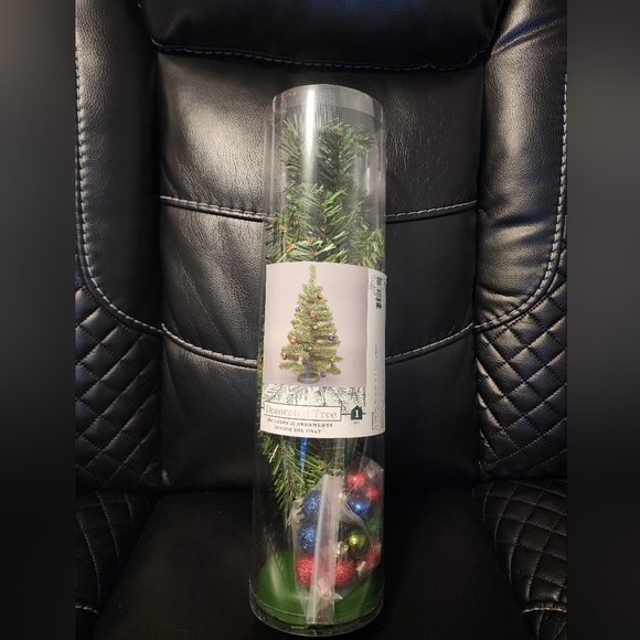 Target Mini  16 inch green Christmas tree with plastic stand and 15 orna… - Picture 1 of 1